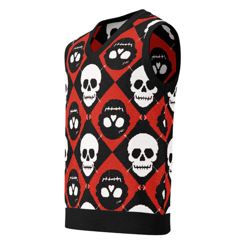 AFTERLIFE ARGYLE — Skull Argyle Knit V-Neck Vest — front view